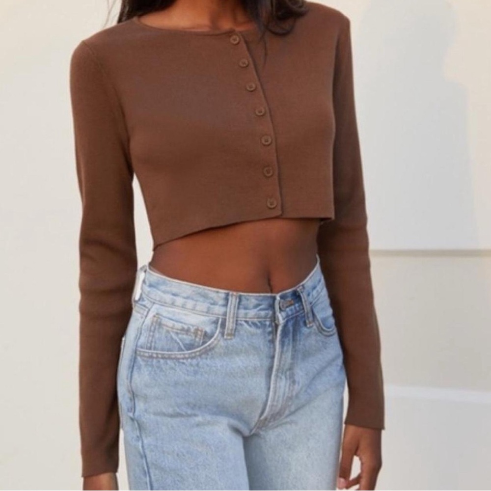 Brandy Melville Chocolate Brown Button-Down Crop Top